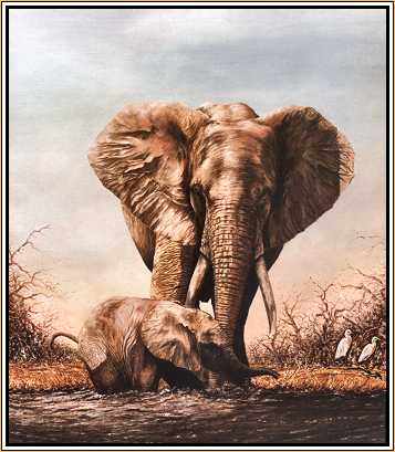 "Don't Push" : Elephant Mother and Calf